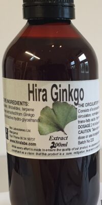 An amber bottle contains 200ml of Ginkgo biloba extract