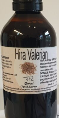 An amber bottle contains 200ml of Valeriana officinalis extract
