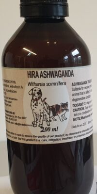 An amber bottle contains 200ml of Ashwagandha extract