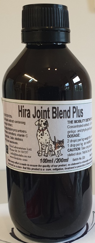 An amber bottle contains 200ml Formulated herbal joint supplement