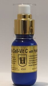 A blue bottle with gold label and pump contains 45ml Facial Lotion